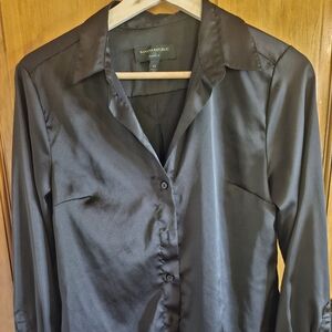 Black Satin Button-Up Shirt